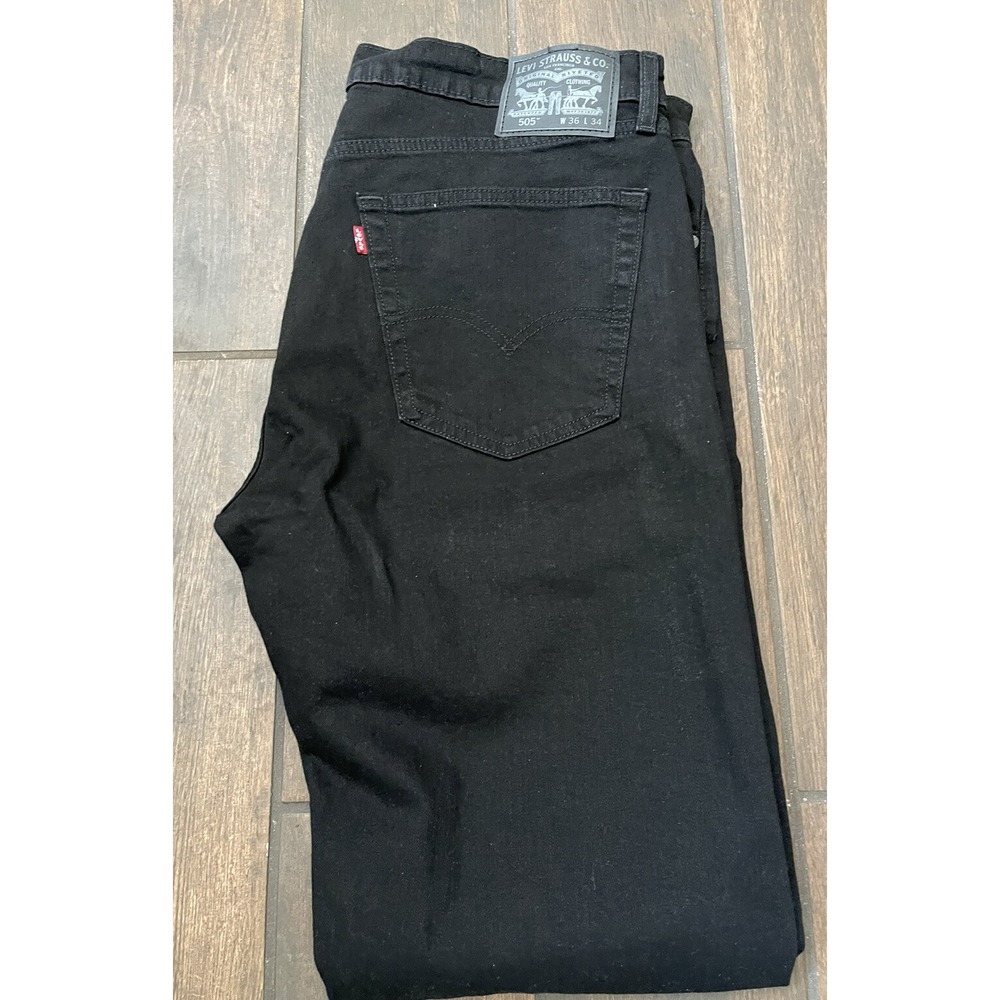 Levi's 505 Straight Fit Black Jeans Men's Size 36 X 34 (37X 33.5)Dark Wash Denim